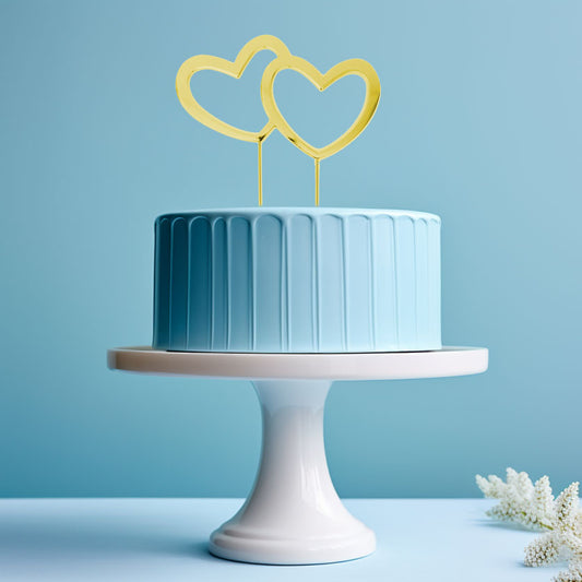 Gold Cake Topper - Metal Cake Topper - Two Hearts