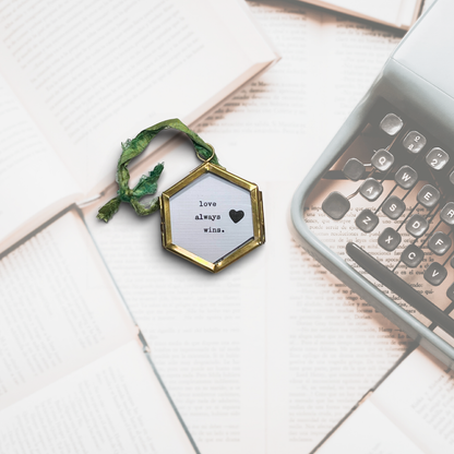 Mini Hand-Typed Quote in Brass Frame (Hexagon)