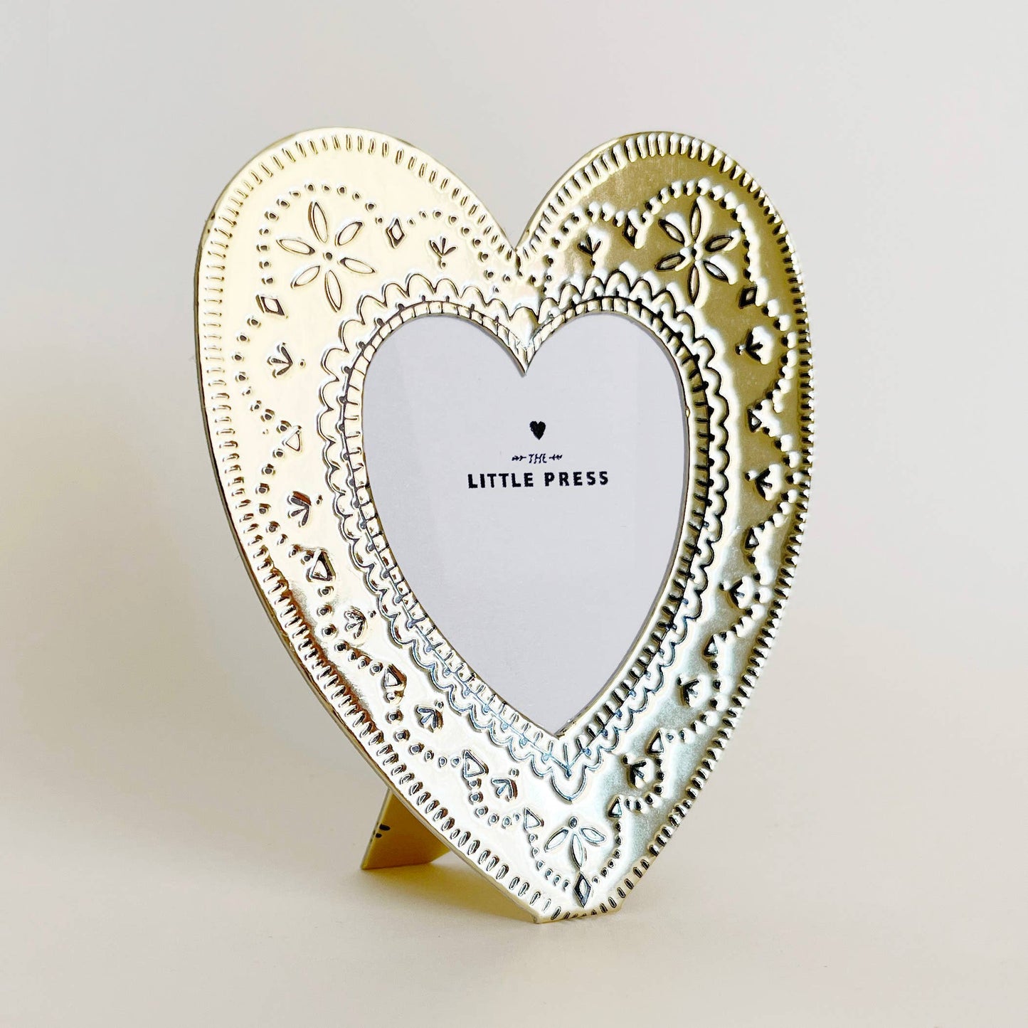 Letterpress Faux Tin Heart Travel/Desk Frame (Gold)