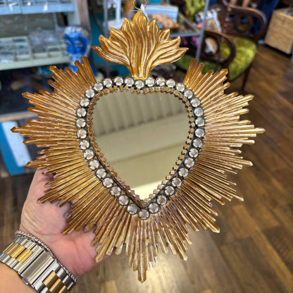 Bejewelled Rays Gold Sacred Heart Mirror