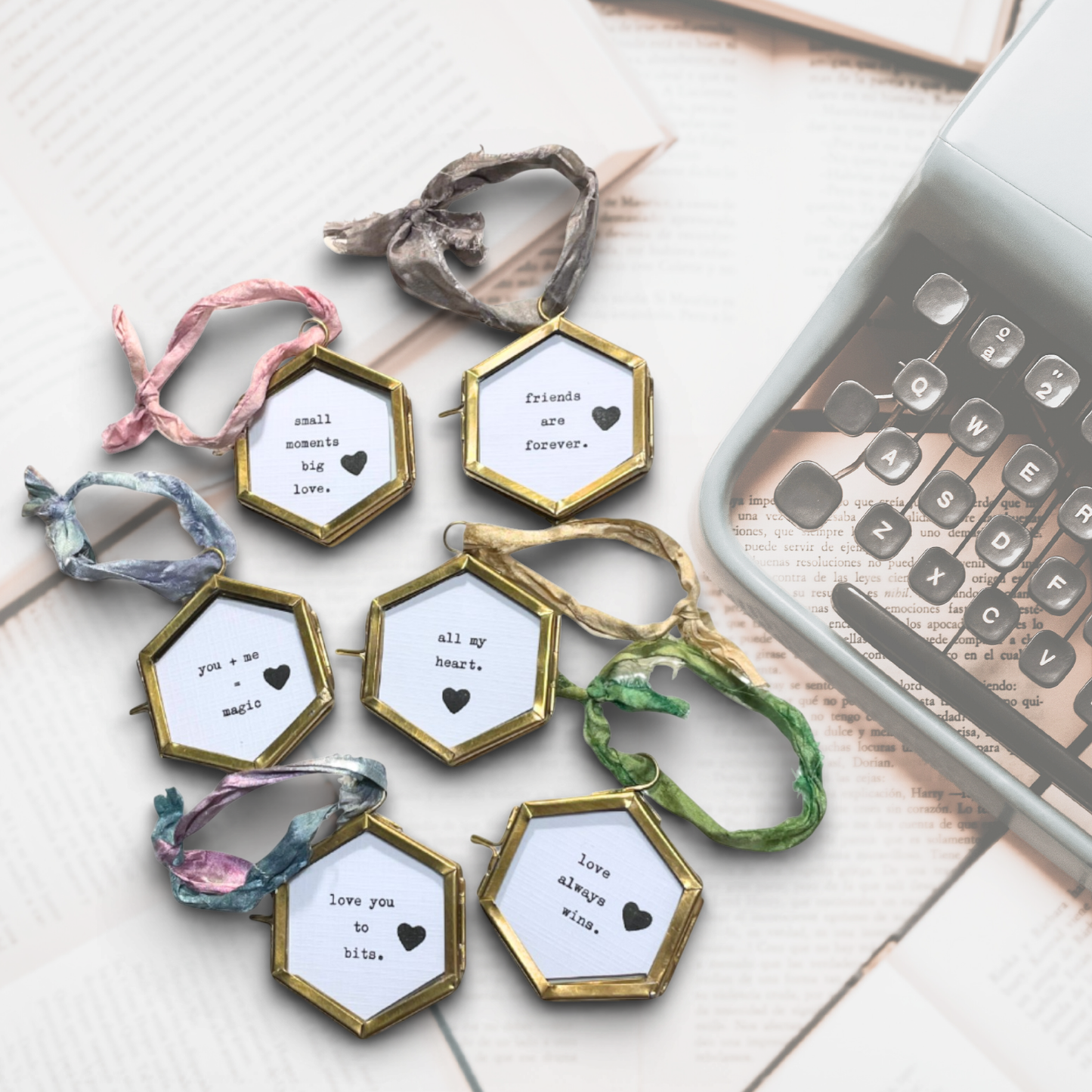 Mini Hand-Typed Quote in Brass Frame (Hexagon)