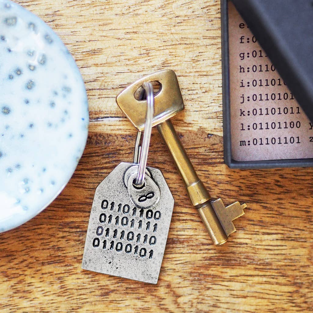 Coded Message Keycode Secret Coded Message Pewter Keyring – Bespoke Hearts