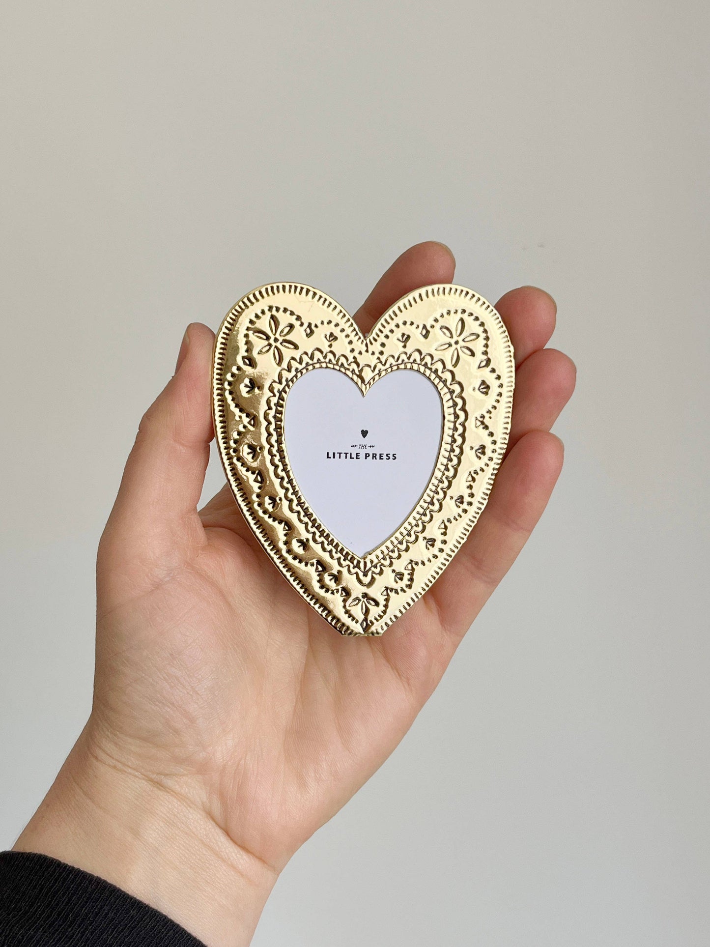 Letterpress Faux Tin Heart Travel/Desk Frame (Gold)