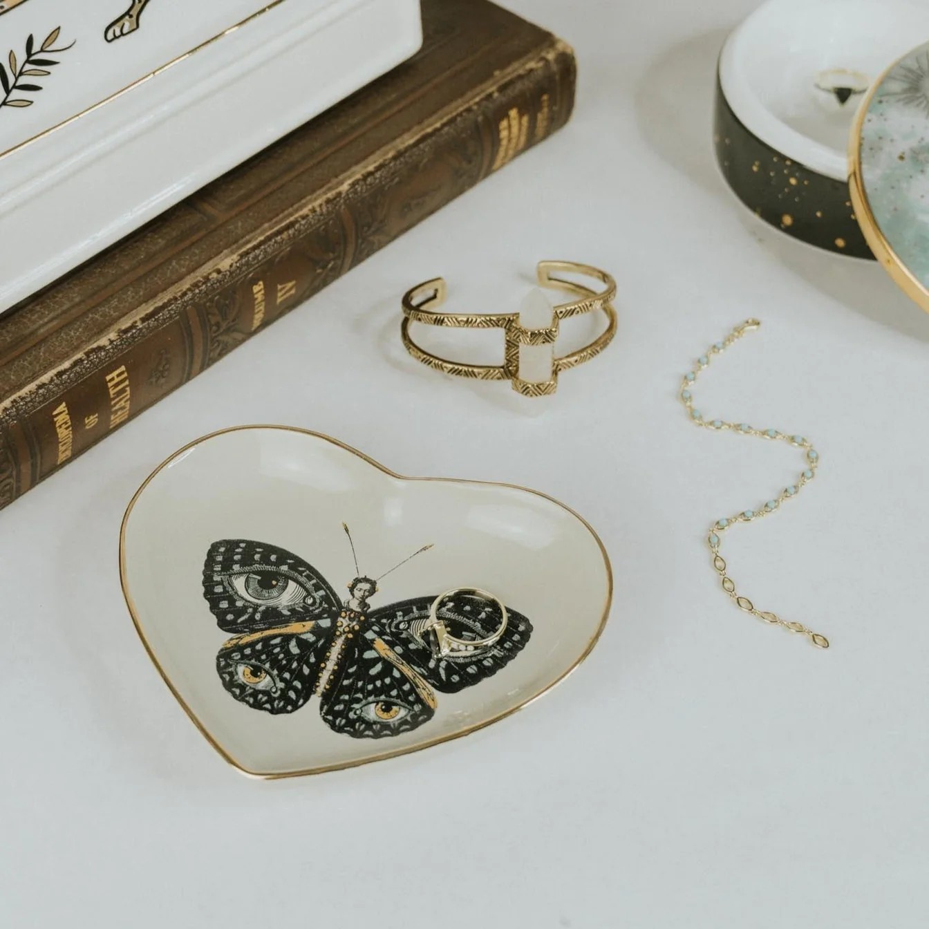 Madame Butterfly Heart Ceramic Trinket Dish