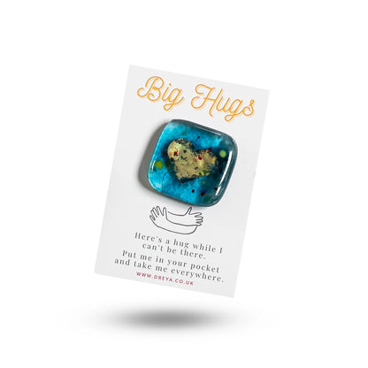 Handmade Fused Glass Heart Pocket Charm - Big Hugs with Poem