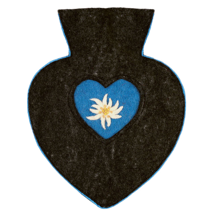 Edelweiss Heart Shaped Hot Water Bottle - Blue