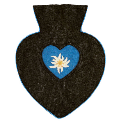 Edelweiss Heart Shaped Hot Water Bottle - Blue