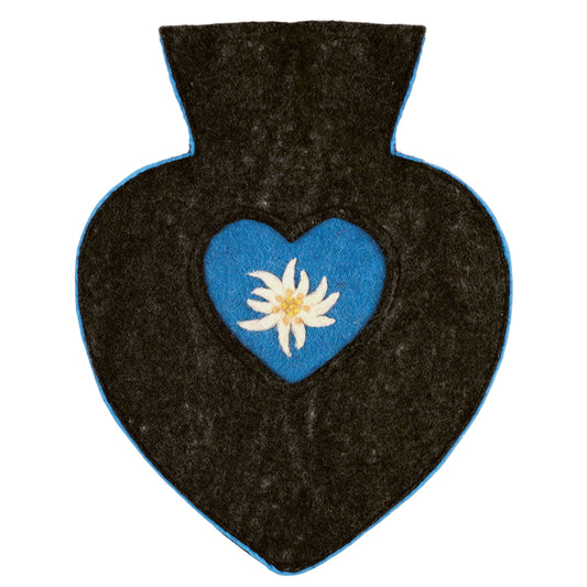 Edelweiss Heart Shaped Hot Water Bottle - Blue