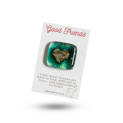 Handmade Fused Glass Heart Pocket Charm - Good Friends