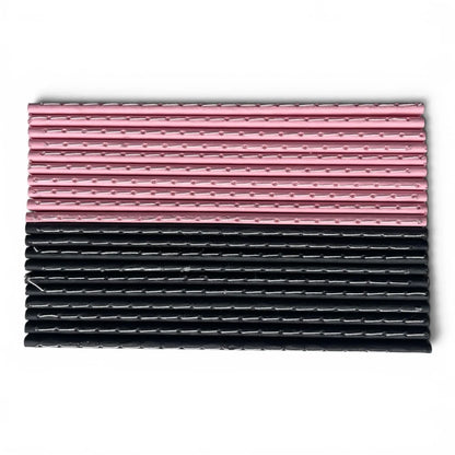 Pink and black heart-stitched leather hair clips, handmade romantic accessories for lovers