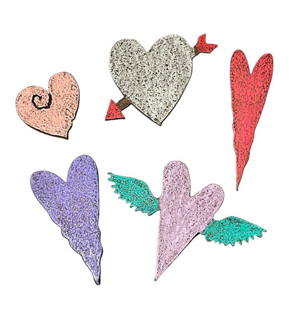 Recycled Retro Heart Magnets - Set of 5