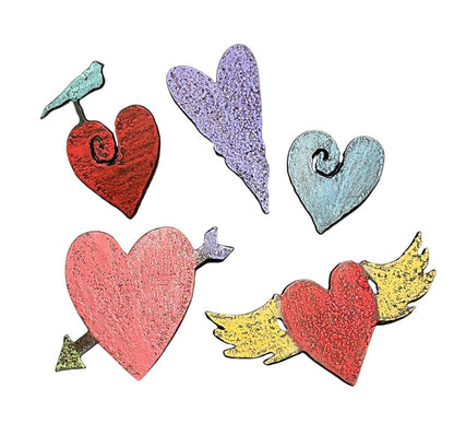 Recycled Retro Heart Magnets - Set of 5