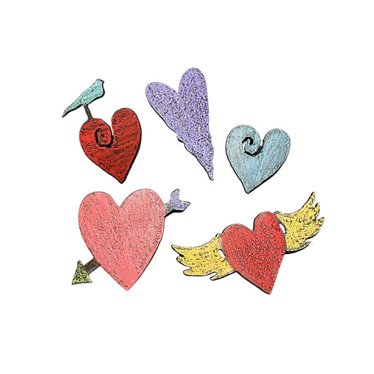 Recycled Retro Heart Magnets - Set of 5