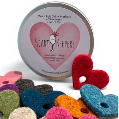 'Heart Keepers' - 10 Wool Felt Heart Drink Keepers