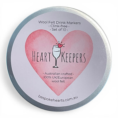 'Heart Keepers' - 10 Wool Felt Heart Drink Keepers