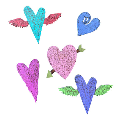 Recycled Retro Heart Magnets - Set of 5