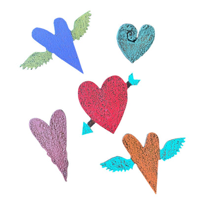 Recycled Retro Heart Magnets - Set of 5