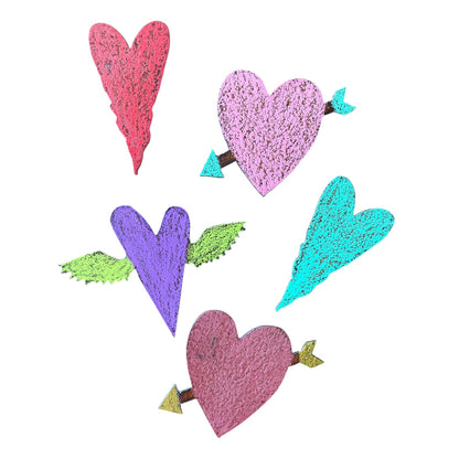Recycled Retro Heart Magnets - Set of 5