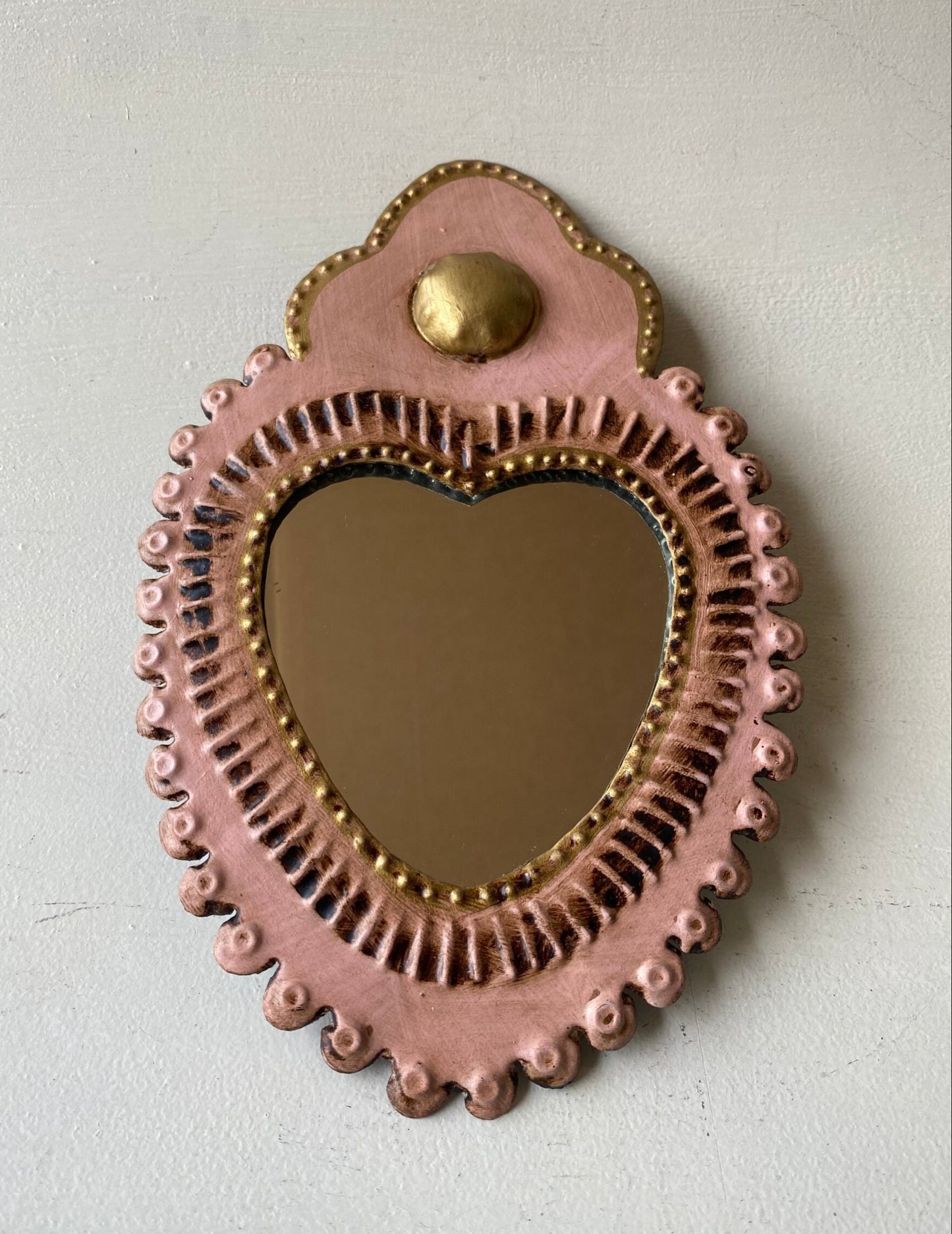 Mexican Sacred Heart Mirror Pink/Gold