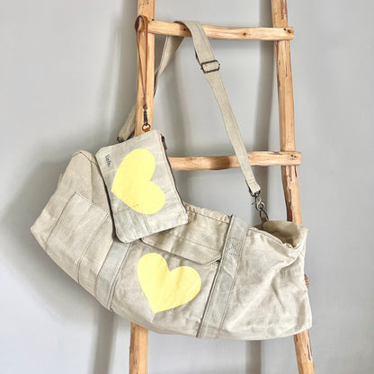 Heart Vintage Canvas Clutch (Lemon)