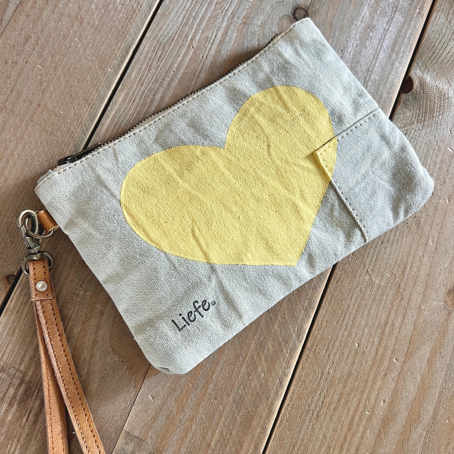 Heart Vintage Canvas Clutch (Lemon)