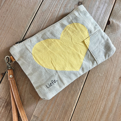 Heart Vintage Canvas Clutch (Lemon)