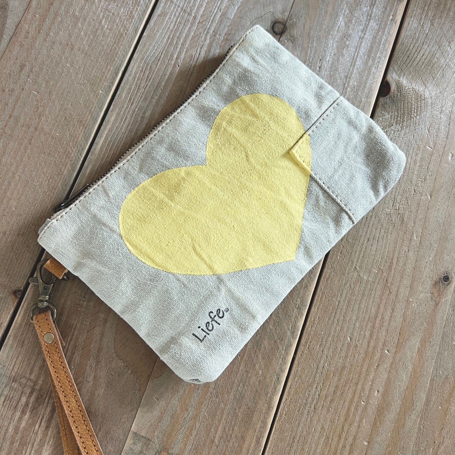 Heart Vintage Canvas Clutch (Lemon)