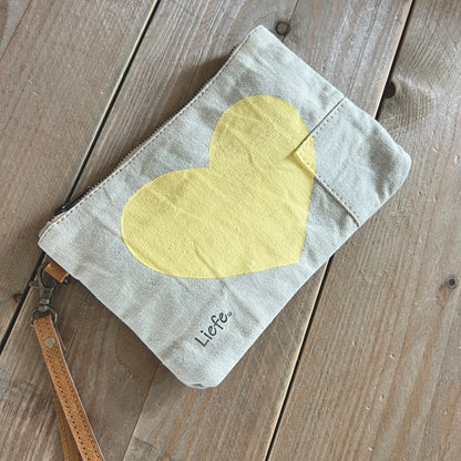 Heart Vintage Canvas Clutch (Lemon)