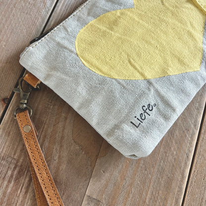 Heart Vintage Canvas Clutch (Lemon)
