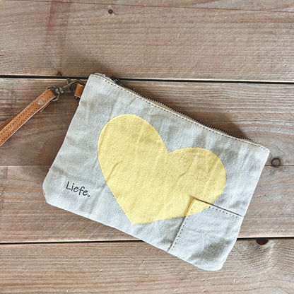Heart Vintage Canvas Clutch (Lemon)