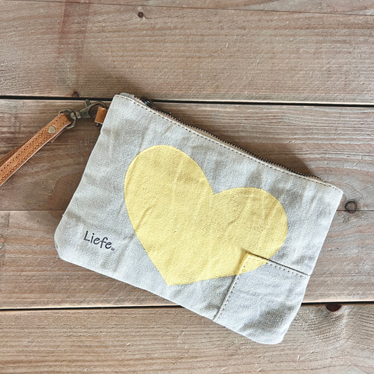Heart Vintage Canvas Clutch (Lemon)
