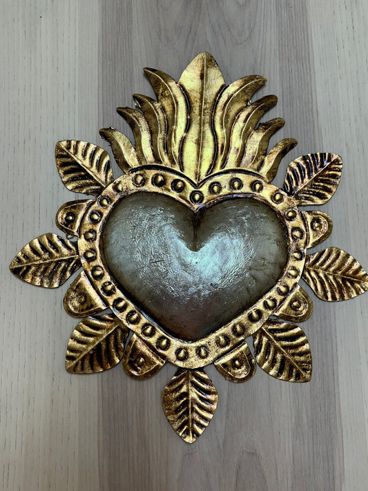 Mexican Sacred Heart with Gold/Silver Petals