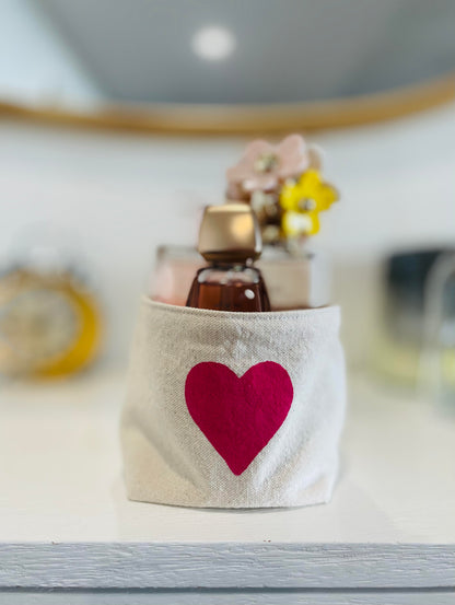 Hand-Painted Heart Fabric Container