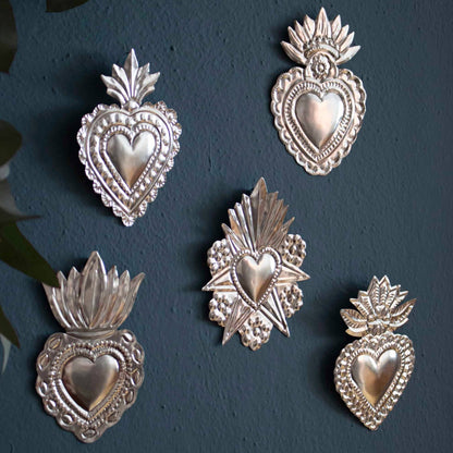 Petite Silver Tin Milagro Heart
