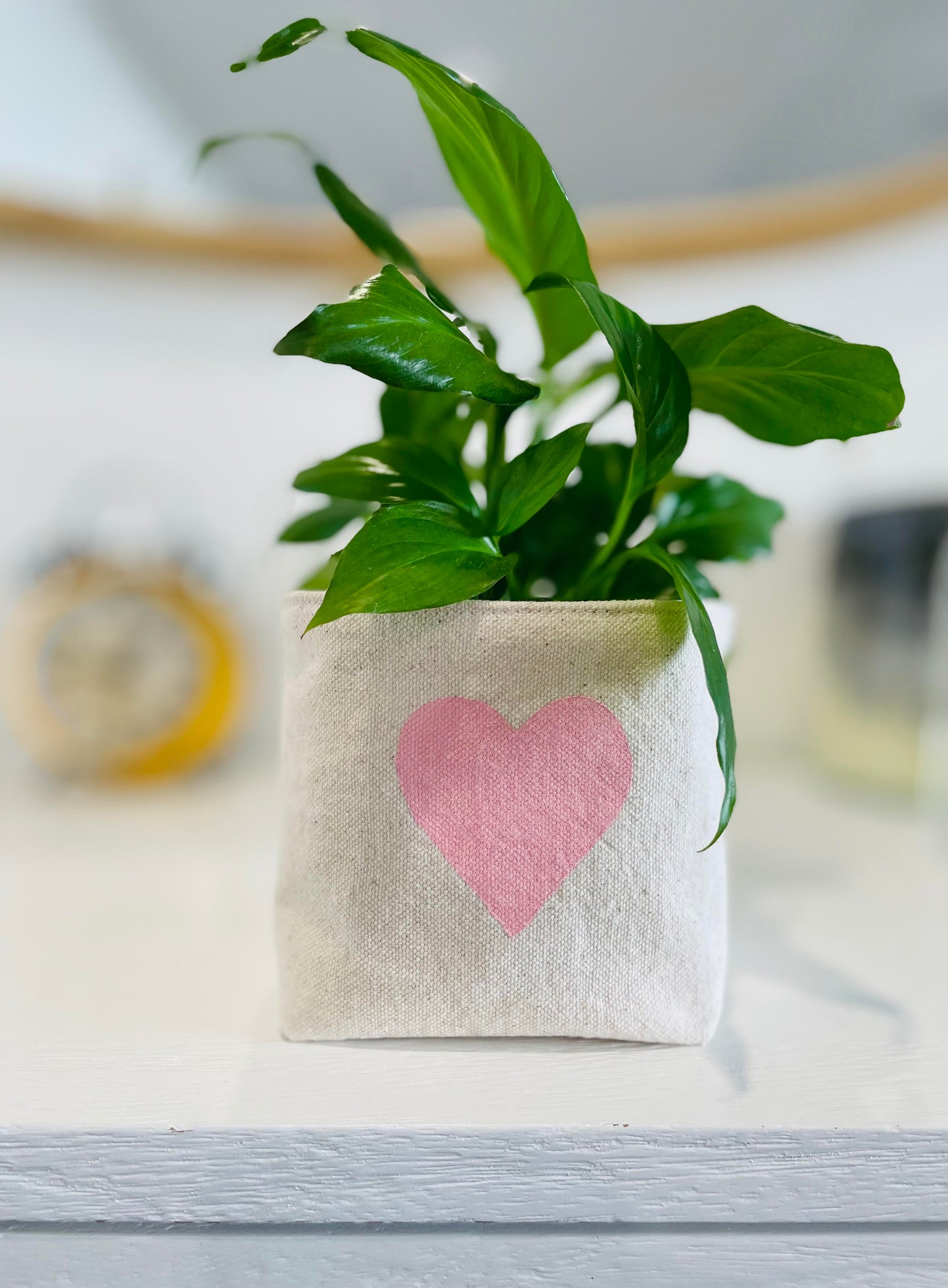 Hand-Painted Heart Fabric Container