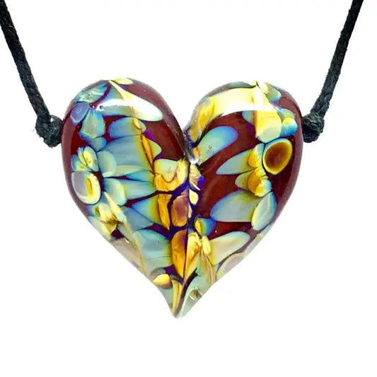 Red Magic Flameworked Glass Heart Necklace