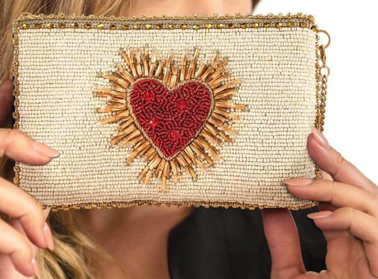 Heart Burst Beaded Crossbody Phone Bag