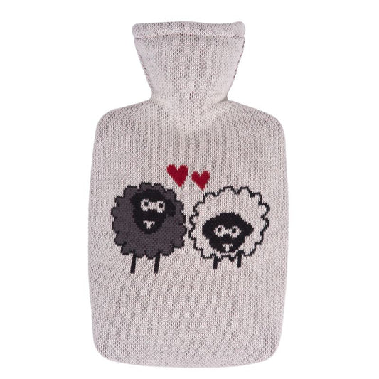 Sheep & Hearts Hot Water Bottle - Knitted