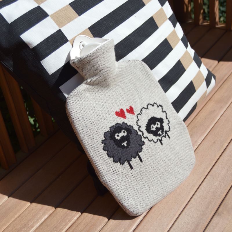 Sheep & Hearts Hot Water Bottle - Knitted