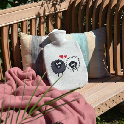 Sheep & Hearts Hot Water Bottle - Knitted