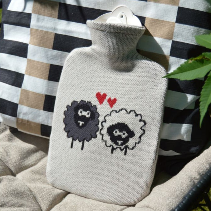 Sheep & Hearts Hot Water Bottle - Knitted