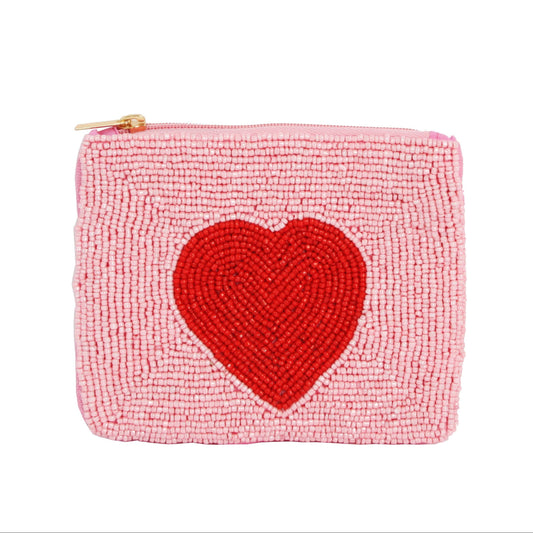 Beaded Pink Heart Coin Purse