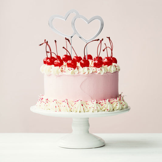 Silver Metal Cake Topper - Two Hearts