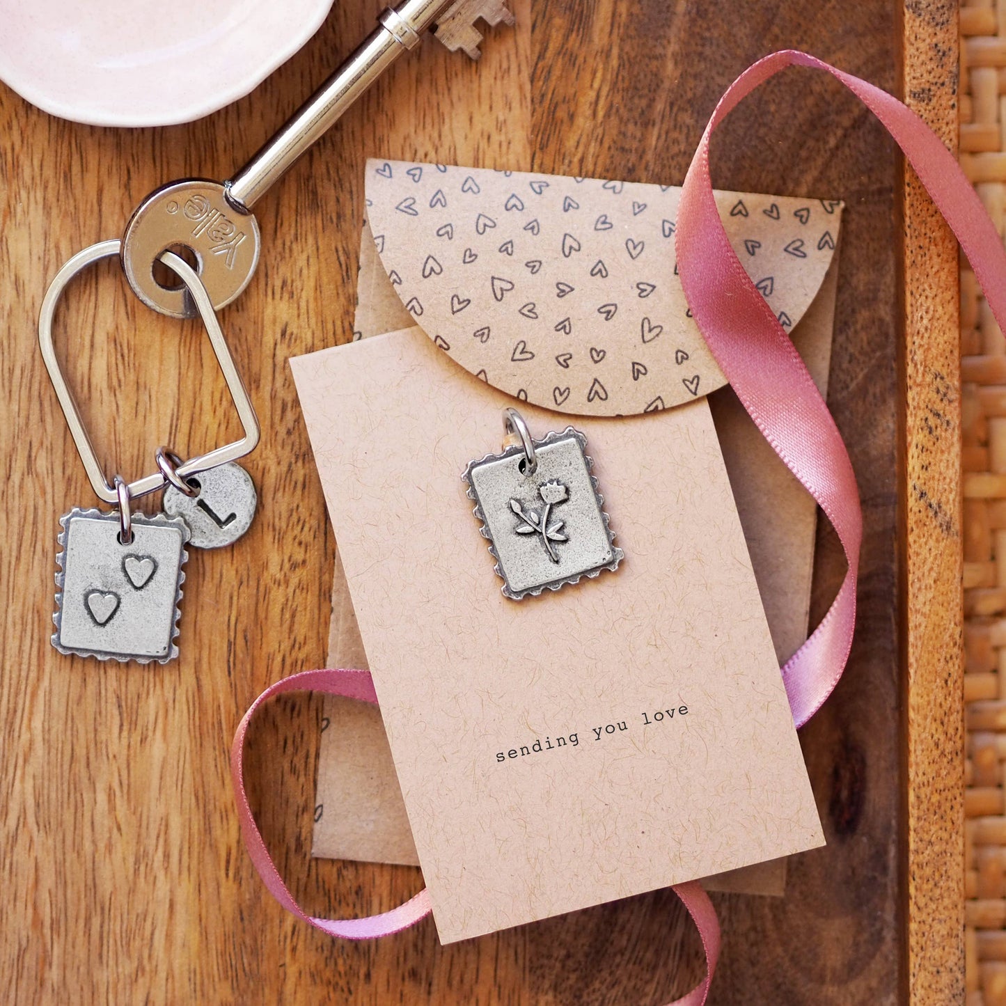 'Sending You Love' Postage Stamp Keyring Charm