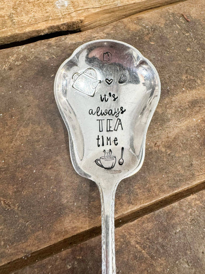 'It’s Always Tea Time' Vintage Stamped Sugar Spoon