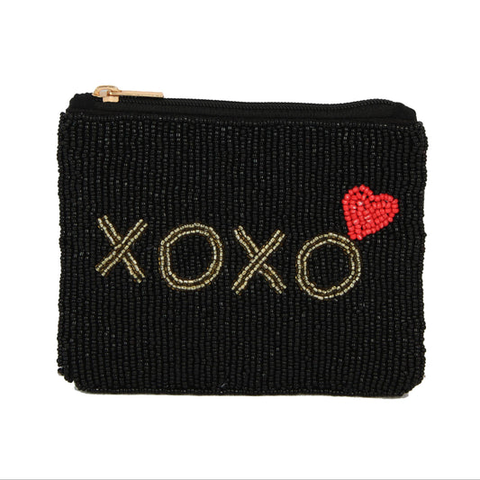 Ladies Fashion Black Fully Beaded XOXO Coin Purse