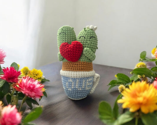 Cactus In Love Crochet Teacup - Bespoke Hearts