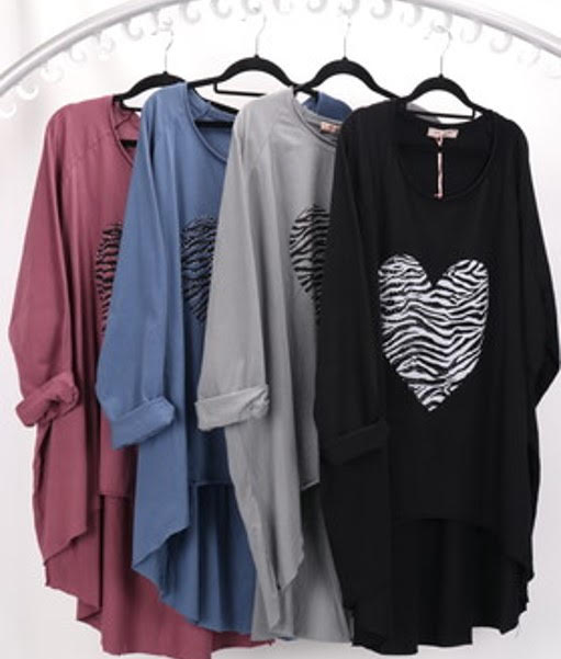 Zebra Pattern Love Heart Long Sleeve Top