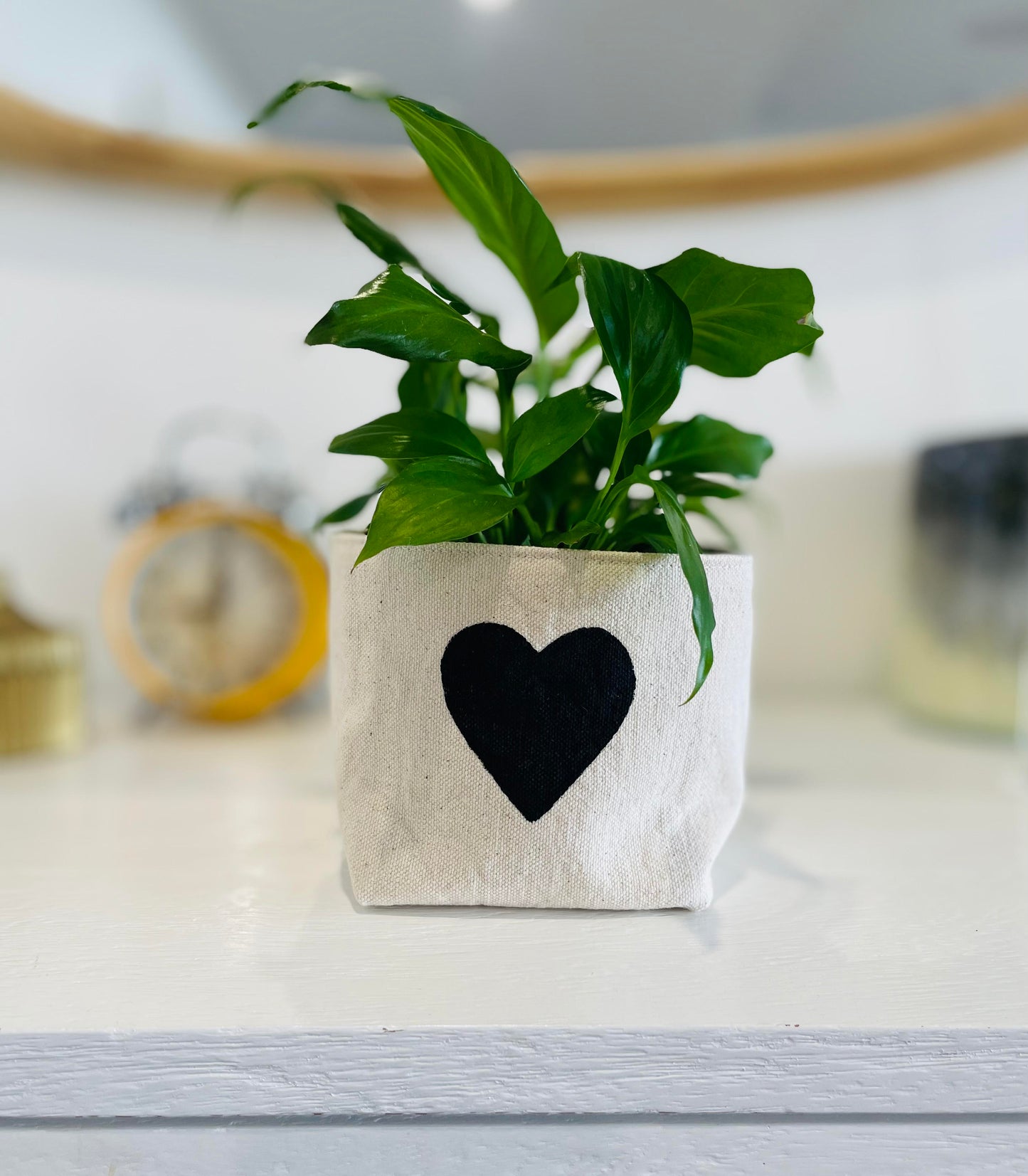 Hand-Painted Heart Fabric Container